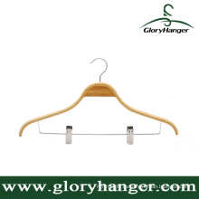 Fsc Hanger Facory Venta al por mayor de laminado de madera / bambú percha de ropa con clips de pantalones de metal para la pantalla de la camisa de hombre